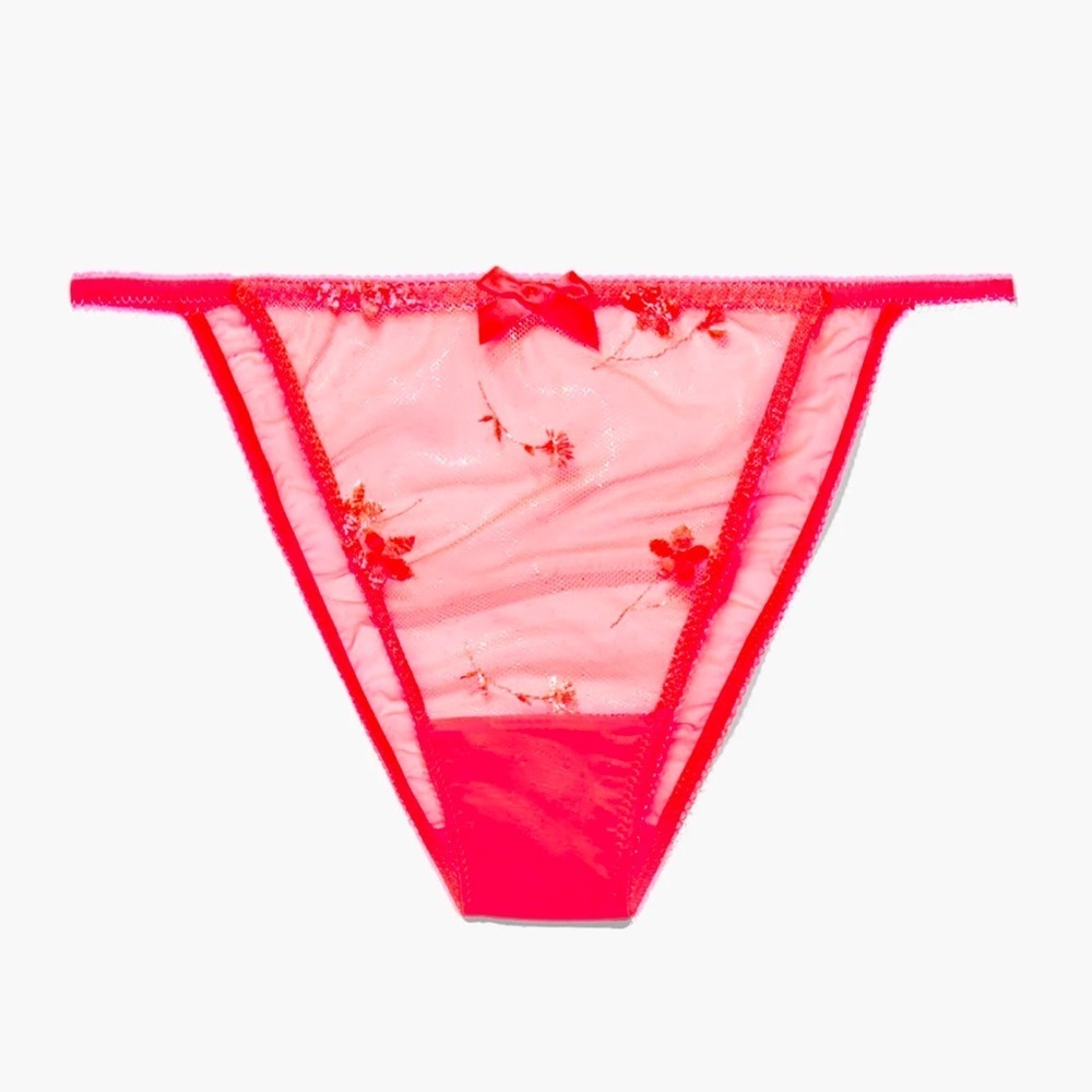 New Savage x Fenty Foiled Sprigs Embroidered Floral String Bikini Pink Undies